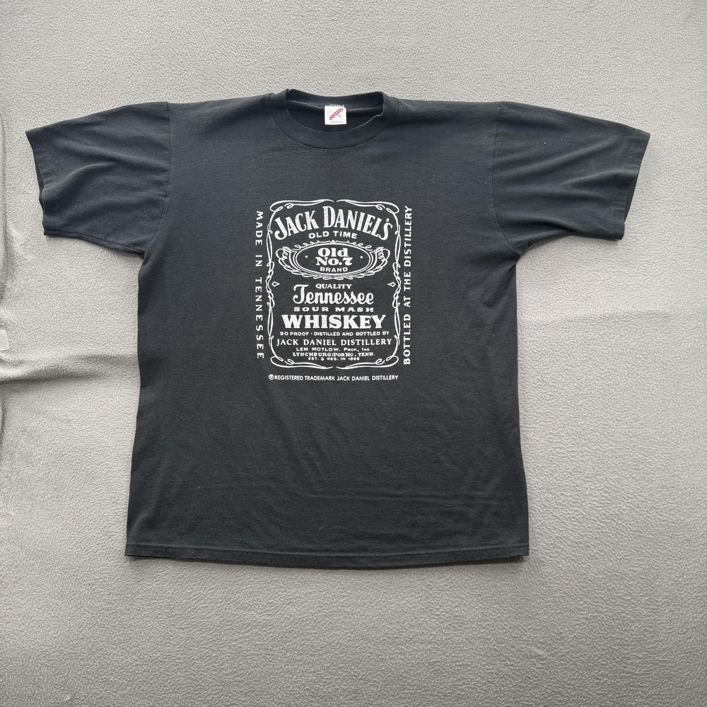 Vintage Jerzees Shirt Mens XL Black Jack Daniel's Whiskey Graphic Tee Tennessee